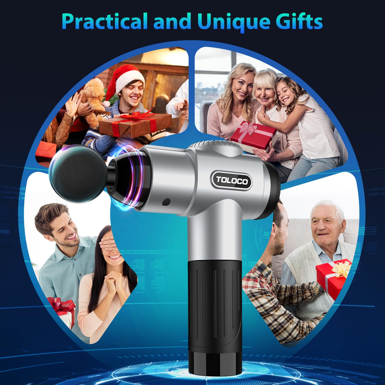TOLOCO Massage Gun, Deep Tissue Back Massage for Athletes for Pain Relief, Percussion Massager with 10 Massages Heads & Silent Brushless Motor, Fathers Day Dad Gifts, Black Gronata