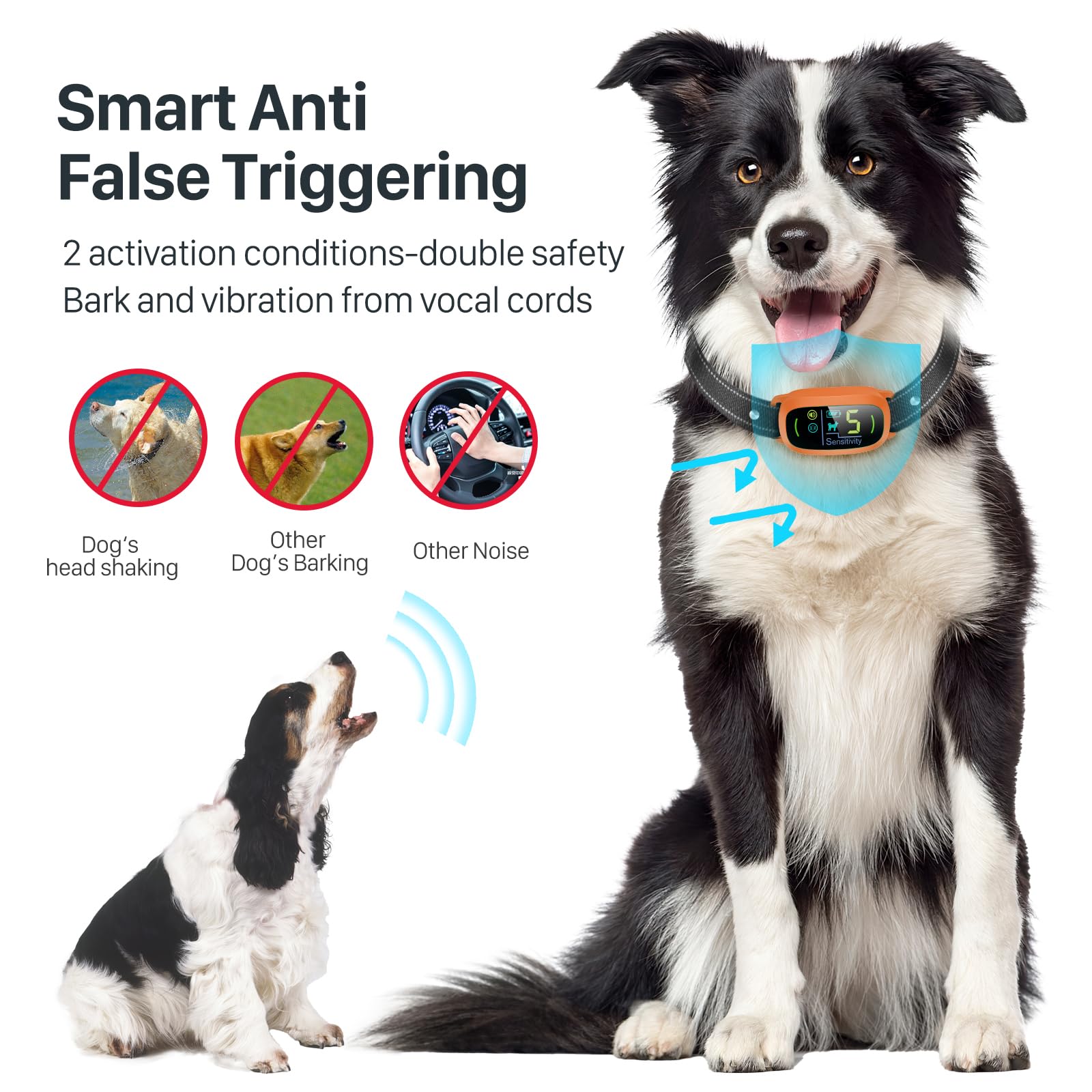 FAFAFROG Dog Bark Collar, Rechargeable Smart Collar, Anti Barking Training Collar with 5 Adjustable Sensitivity Beep Vibration, Bark Collar for Large Medium Small Dogs (Black) Gronata