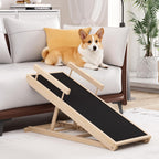Chuiendi Dog Ramp for High Bed, Couch, Car, Pet Ramps 55.12" Long Adjustable 19.3"-27.17" Wooden Dog Step with Anti-slip Rubber Mat & Safety Side Rails for Small Medium Large Older Pets, up to 250 lbs Gronata