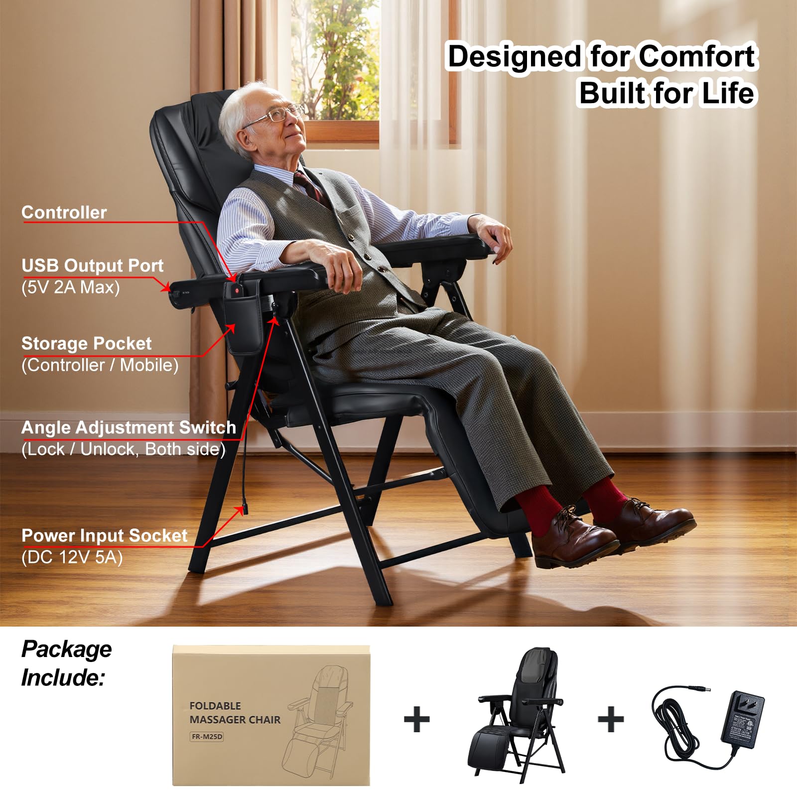 Ezencon Foldable Electric Massage Chair with Heat, Shiatsu, Kneading, Vibration, Full Body Relaxation, Adjustable Backrest & Neck Height,for Dad Mom Women Men Gronata
