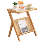 Tiita Rattan Coffee Table, Bamboo Accent Bedside Tables, Glass Nightstand Side Table, Boho Wooden End Table with Storage for Living Room,Living Room, Dining Room, Tea, Home Décor Gronata
