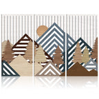 IARTTOP Large Boho Mid-century Modern Wood Wall Art 16x32 Inch Framed Green Abstract Leaf Wooden Wall Decor Bohemian Minimalist Geometric Wall Art Decor for Bedroom Living Room Office Set of 3 Gronata