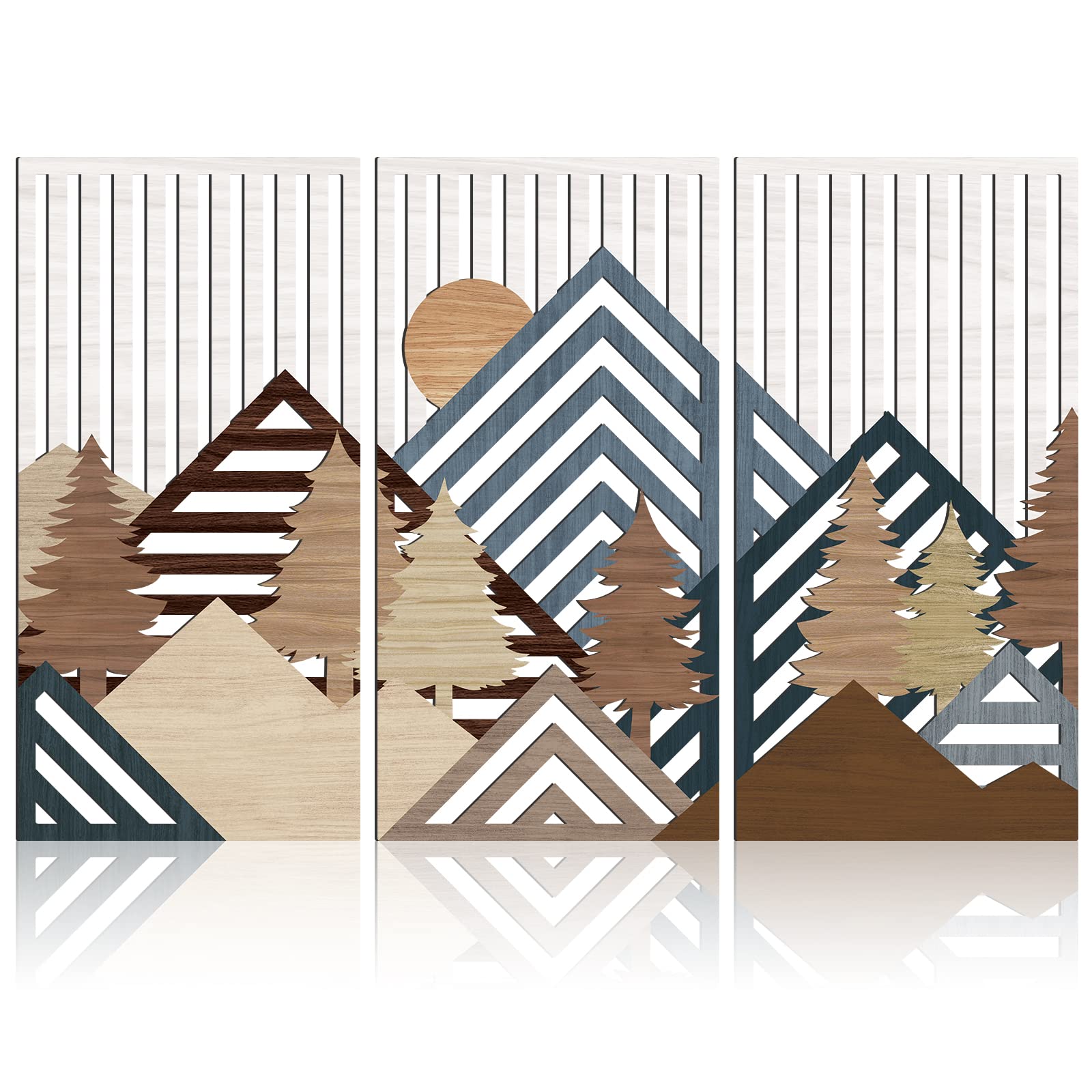 IARTTOP Large Boho Mid-century Modern Wood Wall Art 16x32 Inch Framed Green Abstract Leaf Wooden Wall Decor Bohemian Minimalist Geometric Wall Art Decor for Bedroom Living Room Office Set of 3 Gronata