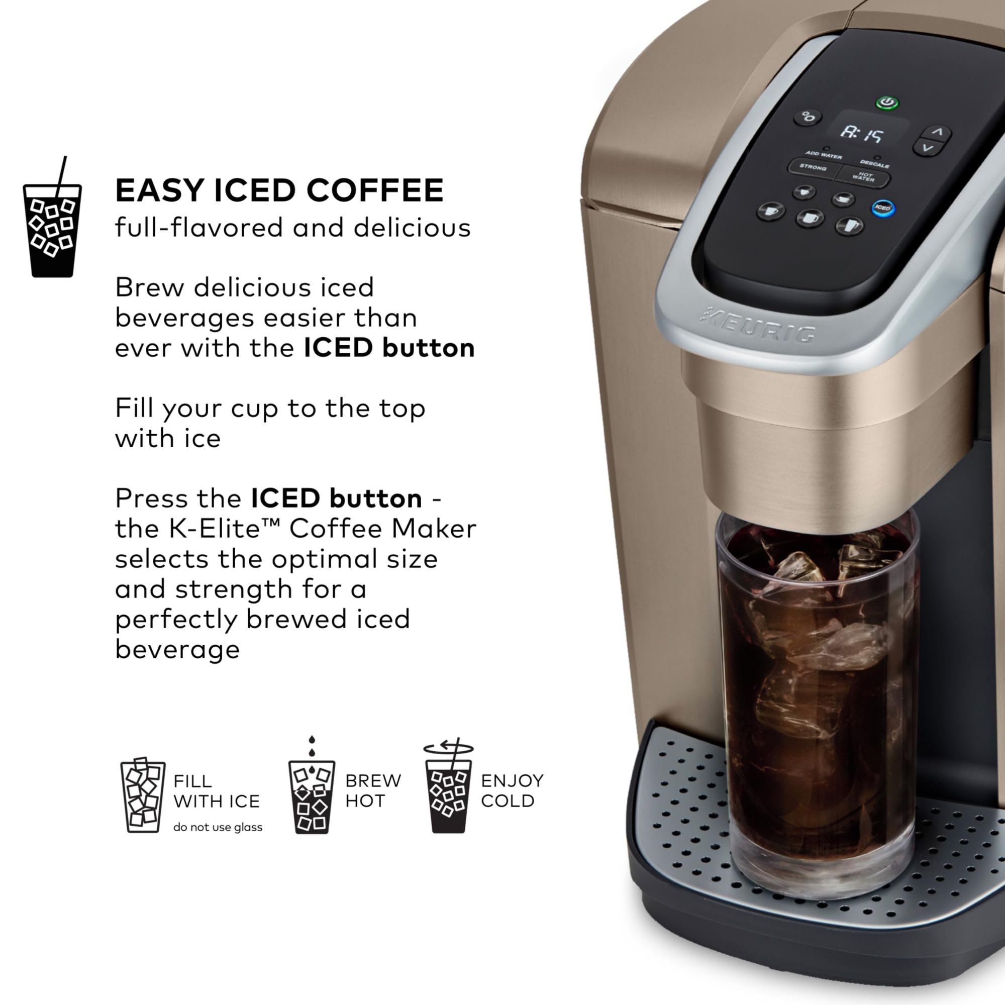 Keurig K-Elite Single Serve K-Cup Pod Coffee Maker, with Strength and Temperature Control, Iced Coffee Capability, 8 to 12oz Brew Size, Programmable, Brushed Slate Gronata