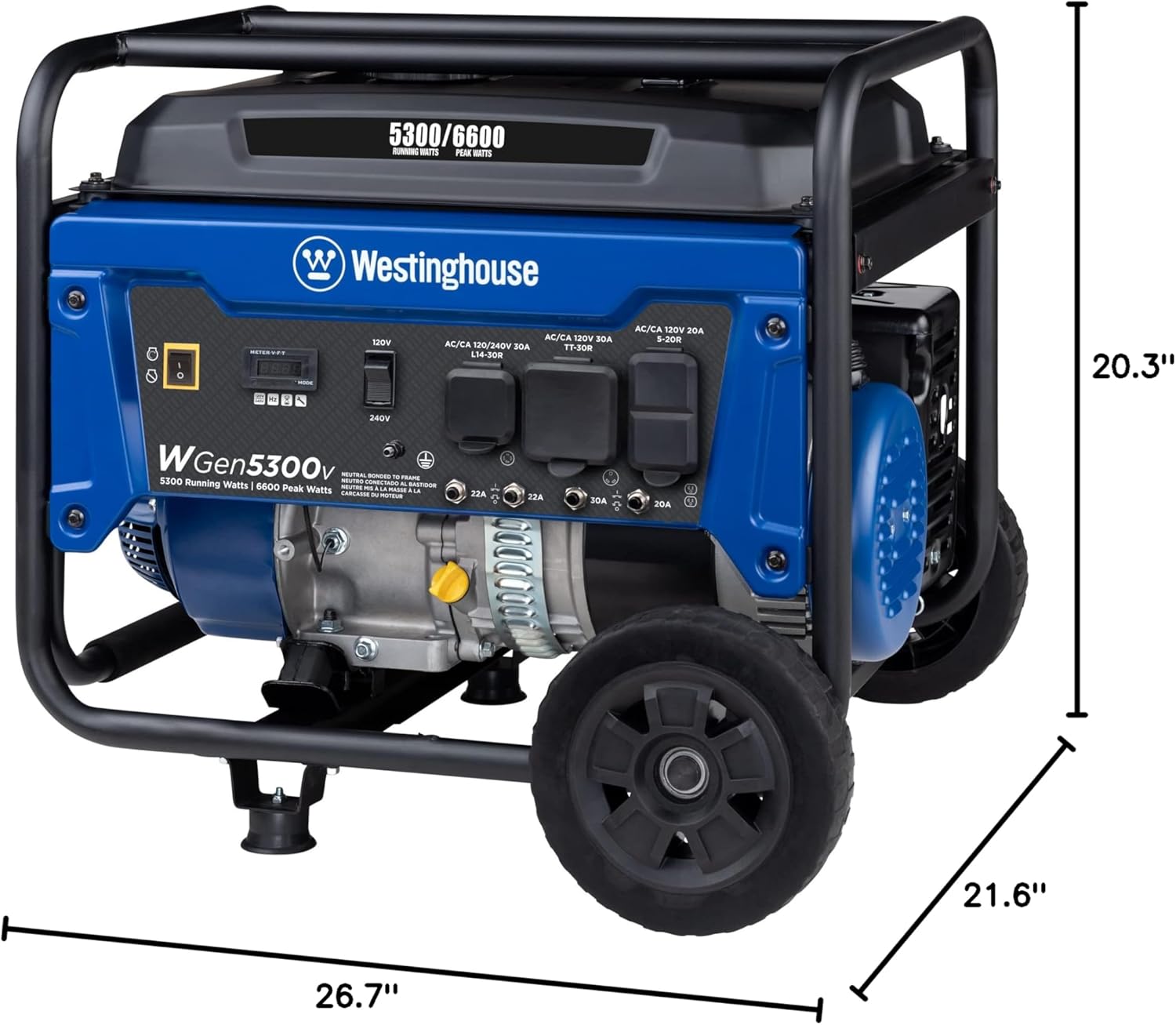 Westinghouse 6600 Peak Watt Home Backup Portable Generator, Transfer Switch Ready 30A Outlet, RV Ready 30A Outlet Gronata
