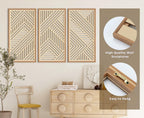 IARTTOP Large Boho Mid-century Modern Wood Wall Art 16x32 Inch Framed Green Abstract Leaf Wooden Wall Decor Bohemian Minimalist Geometric Wall Art Decor for Bedroom Living Room Office Set of 3 Gronata