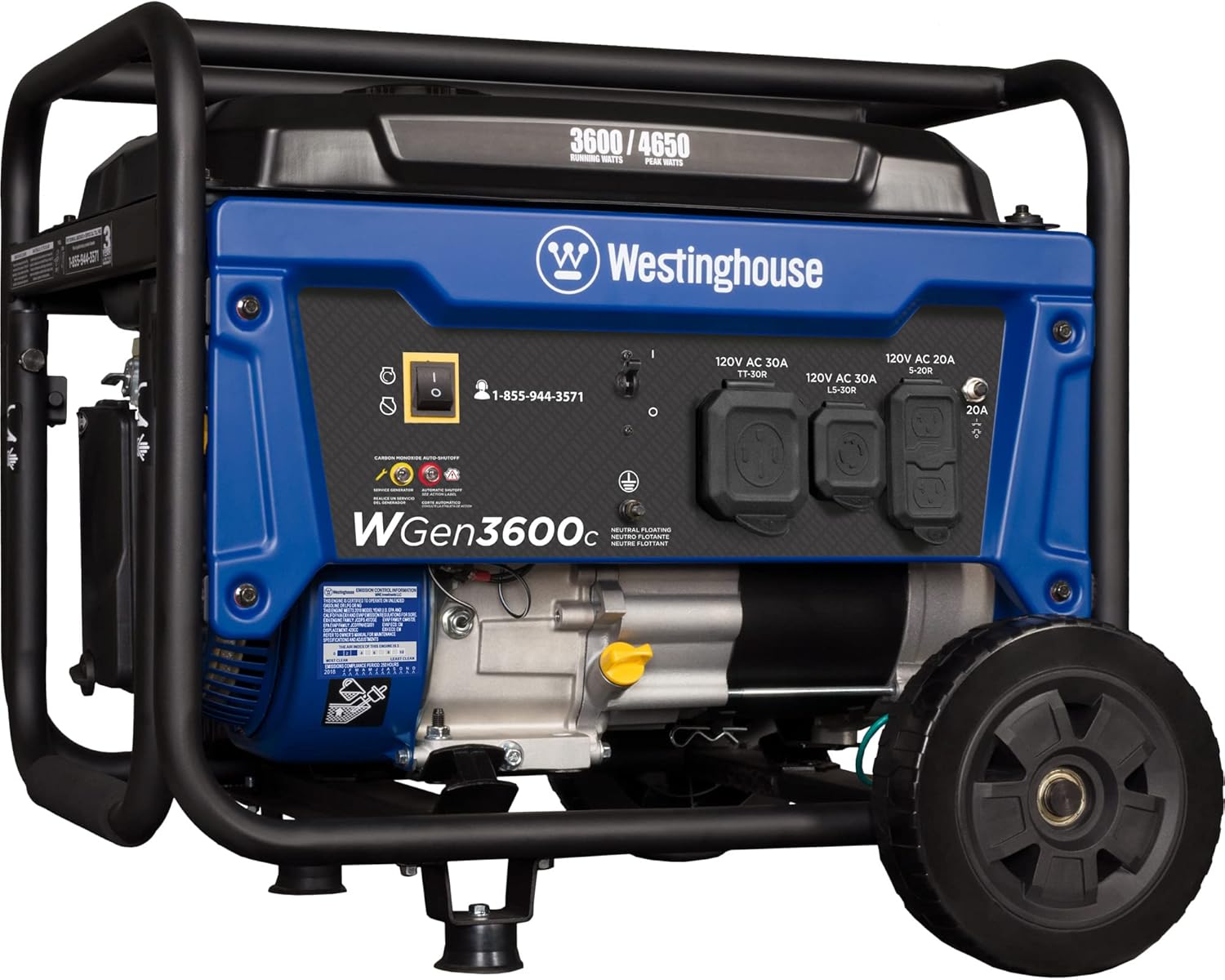 Westinghouse 4650 Peak Watt Portable Generator, RV Ready 30A Outlet, Wheel & Handle Kit, Gas Powered, CO Sensor Gronata