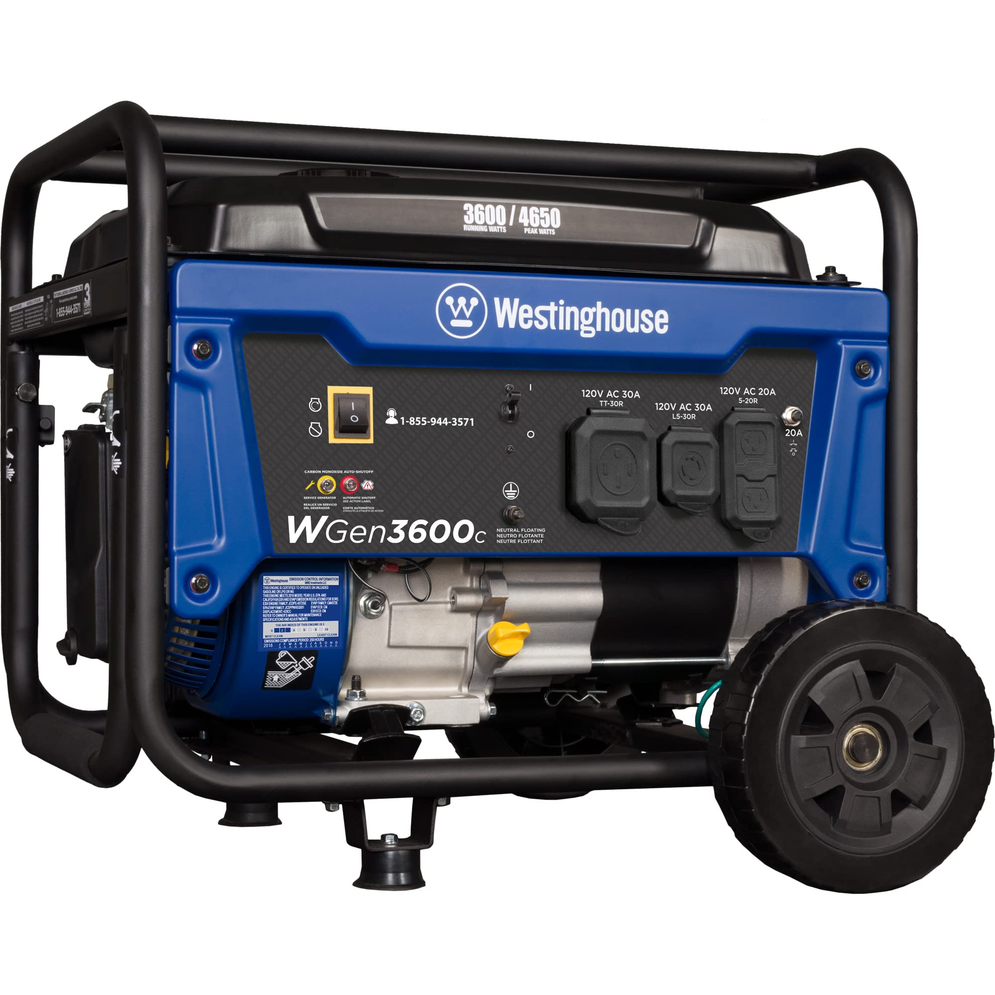 Westinghouse 4650 Peak Watt Portable Generator, RV Ready 30A Outlet, Wheel & Handle Kit, Gas Powered, CO Sensor Gronata