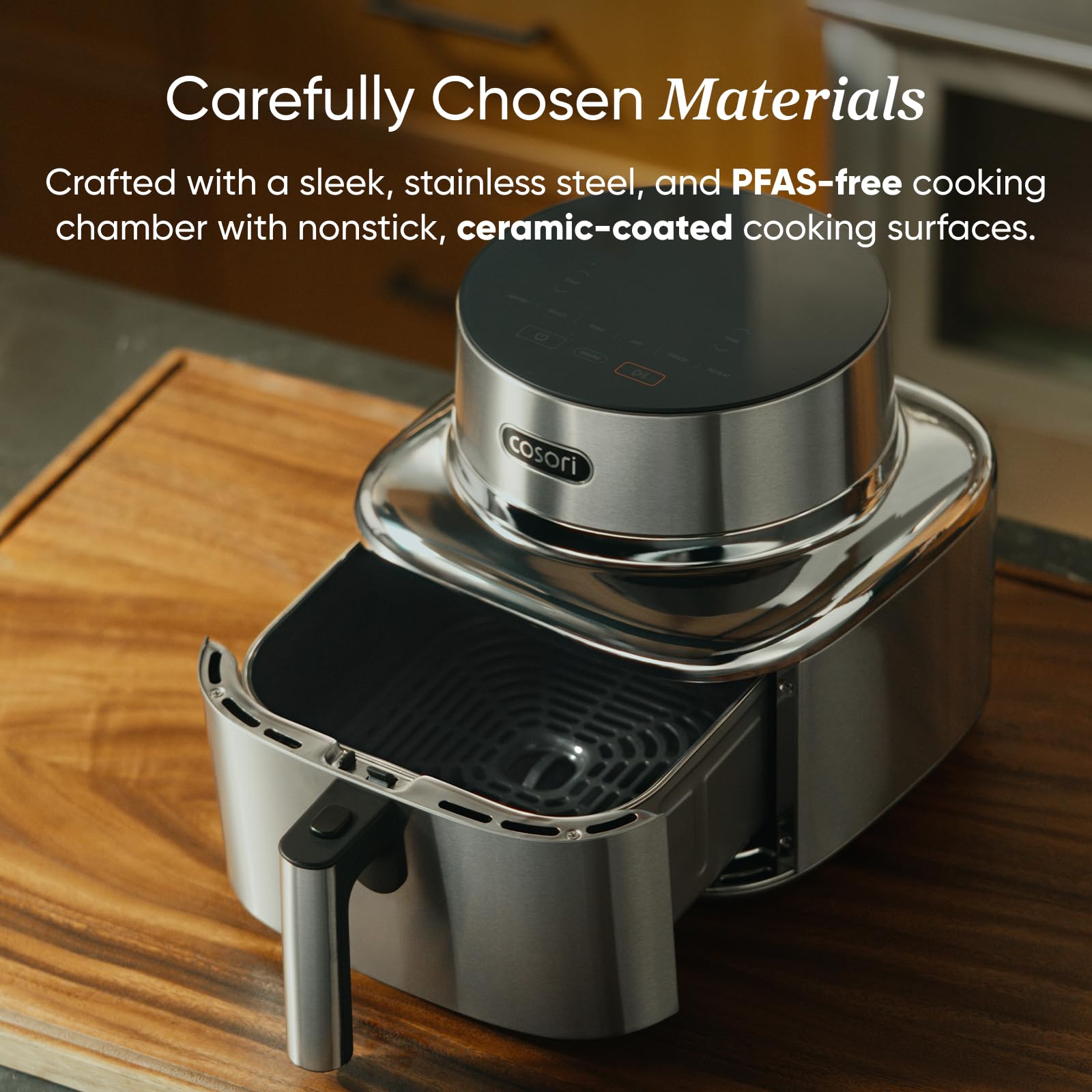Cosori 9-in-1 TurboBlaze Air Fryer 6 Qt, PFAS-Free Ceramic Coating, 90°–450°F, Precise Heating for Even Results, Air Fry, Roast, Bake, Broil, Dry, Frozen, Proof, Reheat, Keep Warm, 120V, Dark Gray Gronata