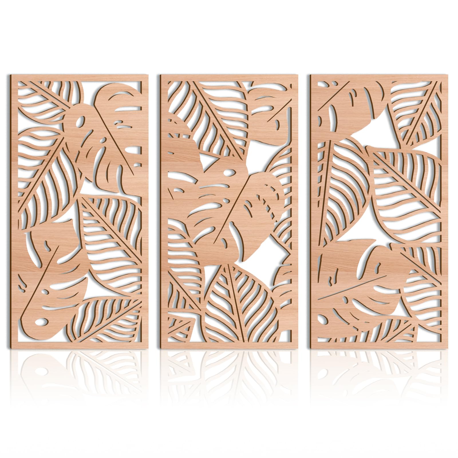IARTTOP Large Boho Mid-century Modern Wood Wall Art 16x32 Inch Framed Green Abstract Leaf Wooden Wall Decor Bohemian Minimalist Geometric Wall Art Decor for Bedroom Living Room Office Set of 3 Gronata
