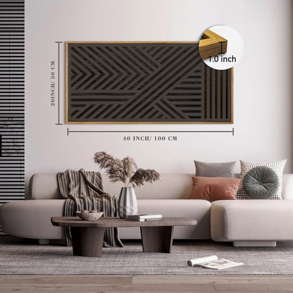 IARTTOP Large Boho Mid-century Modern Wood Wall Art 16x32 Inch Framed Green Abstract Leaf Wooden Wall Decor Bohemian Minimalist Geometric Wall Art Decor for Bedroom Living Room Office Set of 3 Gronata