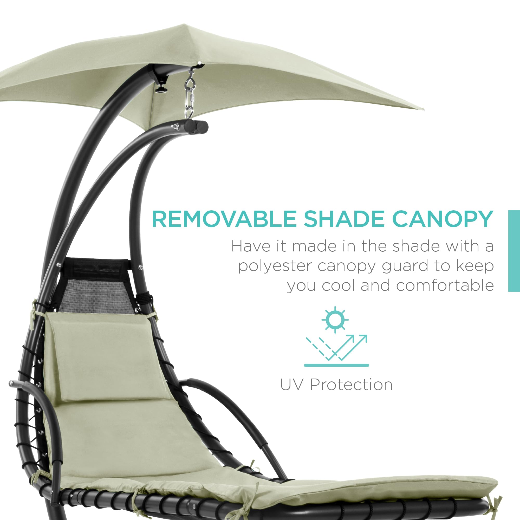 Best Choice Products Outdoor Hanging Curved Steel Chaise Lounge Chair Swing w/Built-in Pillow and Removable Canopy - Navy Blue Gronata