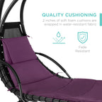 Best Choice Products Outdoor Hanging Curved Steel Chaise Lounge Chair Swing w/Built-in Pillow and Removable Canopy - Navy Blue Gronata