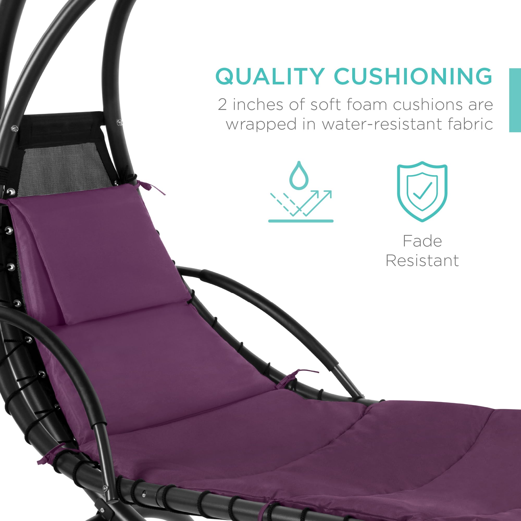 Best Choice Products Outdoor Hanging Curved Steel Chaise Lounge Chair Swing w/Built-in Pillow and Removable Canopy - Navy Blue Gronata