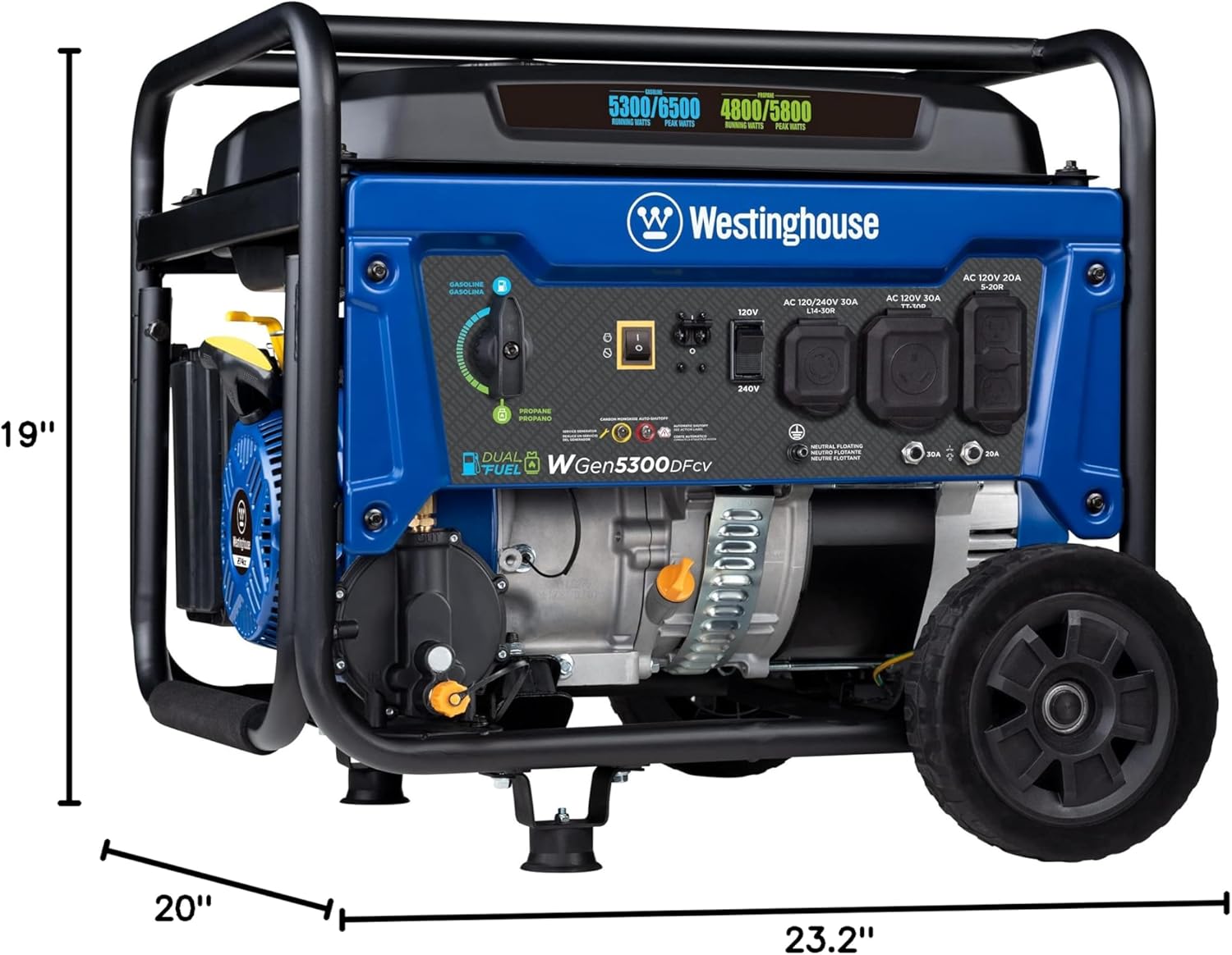 Westinghouse 6500 Watt Dual Fuel Home Backup Portable Generator, Transfer Switch Ready 30A Outlet, RV Ready 30A Outlet, CO Sensor Gronata