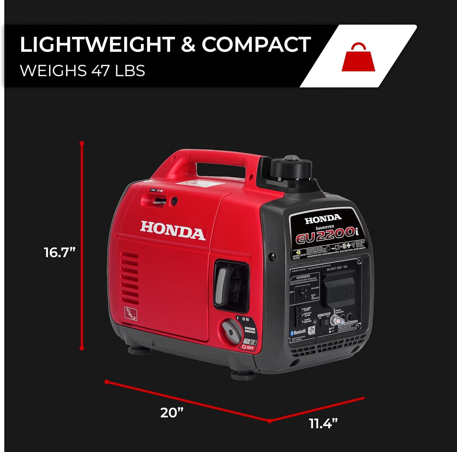 Honda EU2200i 2200 Watt Inverter Generator, Super Quiet 120V Gas Powered Portable Generator for Camping or Home Backup Power Supply, Up to 8.1 Hour Run Time (EU2200ITAN) Gronata