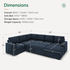HONBAY Sectional Sleeper Sofa with Pull Out Bed U-Shape Sectional Couch Sleeper Bed with Storage Chaise 6 Seater Sleeper Sectional Sofa, Light Grey Gronata