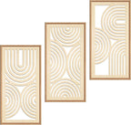 IARTTOP Large Boho Mid-century Modern Wood Wall Art 16x32 Inch Framed Green Abstract Leaf Wooden Wall Decor Bohemian Minimalist Geometric Wall Art Decor for Bedroom Living Room Office Set of 3 Gronata