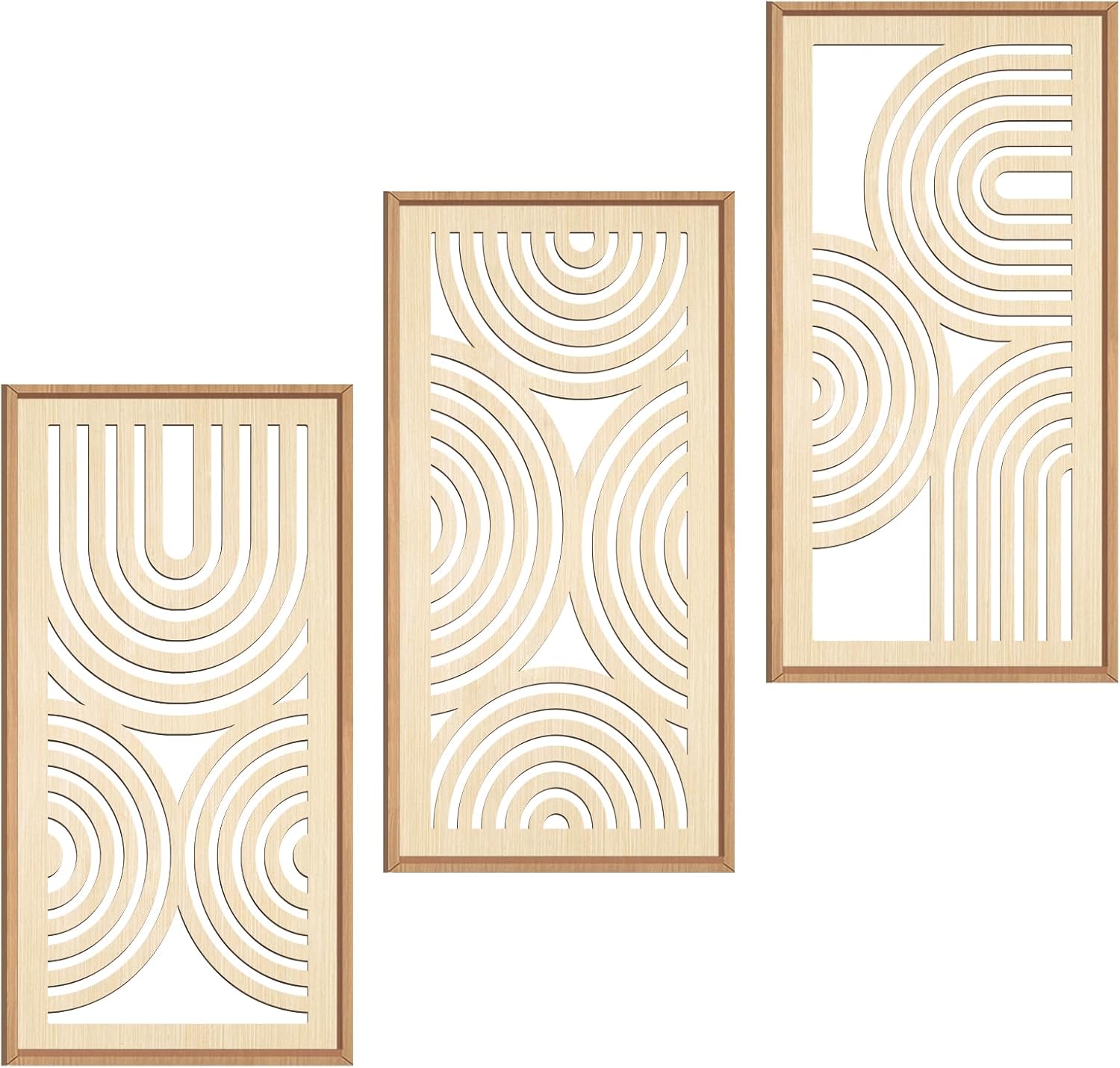 IARTTOP Large Boho Mid-century Modern Wood Wall Art 16x32 Inch Framed Green Abstract Leaf Wooden Wall Decor Bohemian Minimalist Geometric Wall Art Decor for Bedroom Living Room Office Set of 3 Gronata