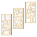 IARTTOP Large Boho Mid-century Modern Wood Wall Art 16x32 Inch Framed Green Abstract Leaf Wooden Wall Decor Bohemian Minimalist Geometric Wall Art Decor for Bedroom Living Room Office Set of 3 Gronata