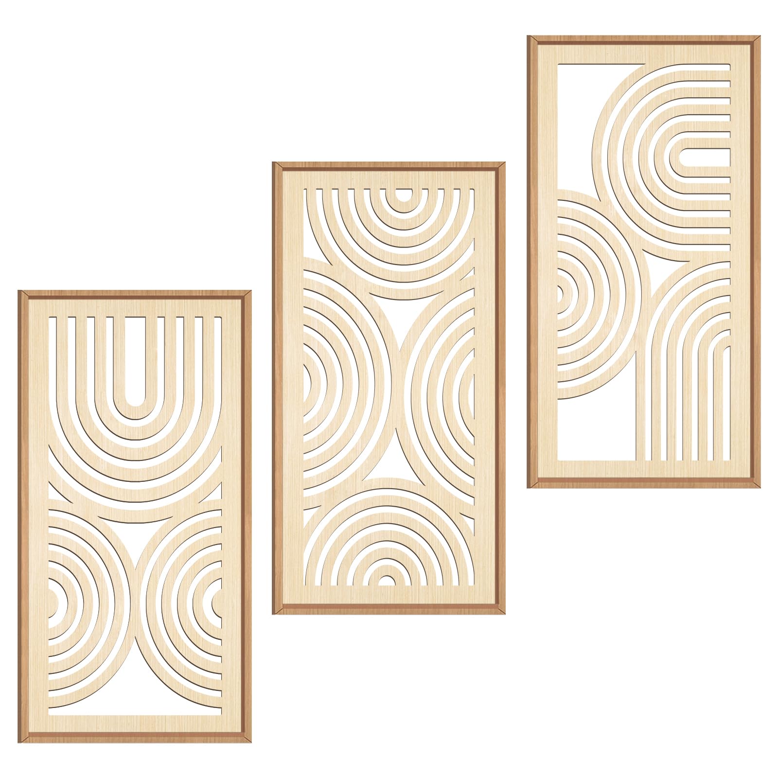 IARTTOP Large Boho Mid-century Modern Wood Wall Art 16x32 Inch Framed Green Abstract Leaf Wooden Wall Decor Bohemian Minimalist Geometric Wall Art Decor for Bedroom Living Room Office Set of 3 Gronata