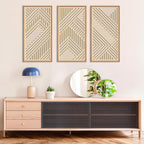 IARTTOP Large Boho Mid-century Modern Wood Wall Art 16x32 Inch Framed Green Abstract Leaf Wooden Wall Decor Bohemian Minimalist Geometric Wall Art Decor for Bedroom Living Room Office Set of 3 Gronata