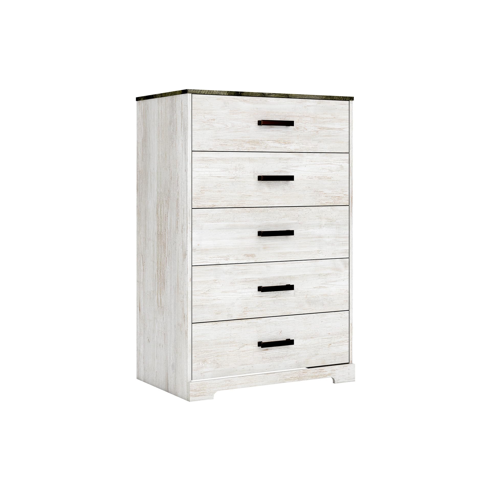 Signature Design by Ashley Shawburn Rustic 5 Drawer Chest of Smooth-Gliding Drawers and Safety Stop, White & Gray Gronata