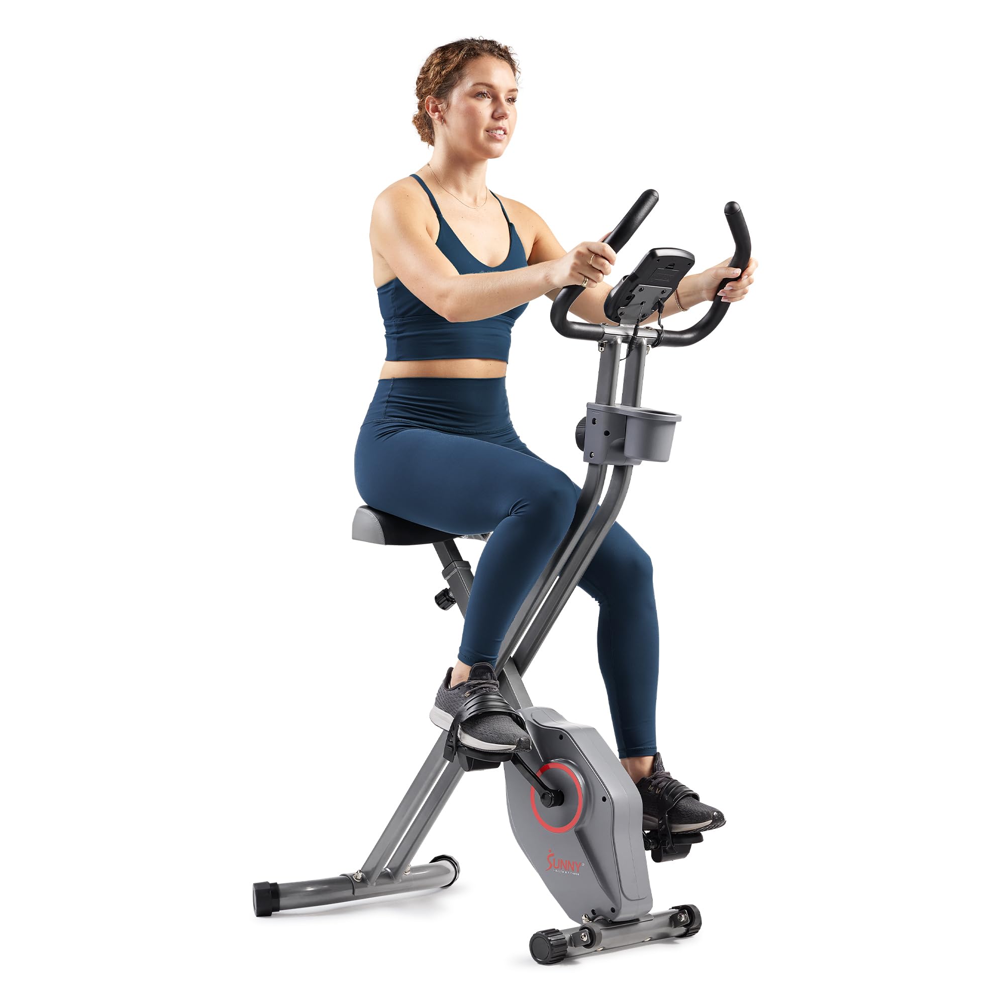 Sunny Health & Fitness Foldable Magnetic Stationary Exercise X-Bike Pro, 300 LB Capacity, Low-Impact, 14-Level Resistance, Ergonomic Support, SunnyFit App Enhanced Connectivity - SF-B223012 Gronata
