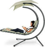 Best Choice Products Outdoor Hanging Curved Steel Chaise Lounge Chair Swing w/Built-in Pillow and Removable Canopy - Navy Blue Gronata