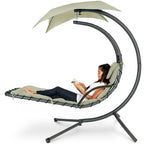 Best Choice Products Outdoor Hanging Curved Steel Chaise Lounge Chair Swing w/Built-in Pillow and Removable Canopy - Navy Blue Gronata