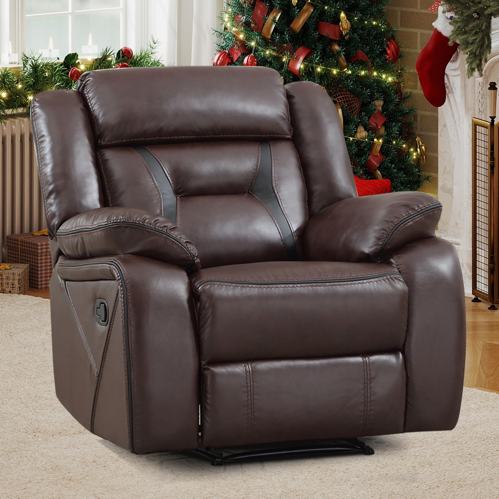 EBELLO Faux Leather Recliner Sofa Furniture Set for Living Room, 2 Recliner Chairs, 3 Seat Reclining Sofa Couch Set for Meeting Room, Brown Gronata