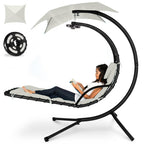 Best Choice Products Outdoor Hanging Curved Steel Chaise Lounge Chair Swing w/Built-in Pillow and Removable Canopy - Navy Blue Gronata