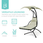 Best Choice Products Outdoor Hanging Curved Steel Chaise Lounge Chair Swing w/Built-in Pillow and Removable Canopy - Navy Blue Gronata