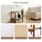 Tiita Rattan Coffee Table, Bamboo Accent Bedside Tables, Glass Nightstand Side Table, Boho Wooden End Table with Storage for Living Room,Living Room, Dining Room, Tea, Home Décor Gronata