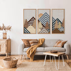 IARTTOP Large Boho Mid-century Modern Wood Wall Art 16x32 Inch Framed Green Abstract Leaf Wooden Wall Decor Bohemian Minimalist Geometric Wall Art Decor for Bedroom Living Room Office Set of 3 Gronata