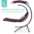 Best Choice Products Outdoor Hanging Curved Steel Chaise Lounge Chair Swing w/Built-in Pillow and Removable Canopy - Navy Blue Gronata