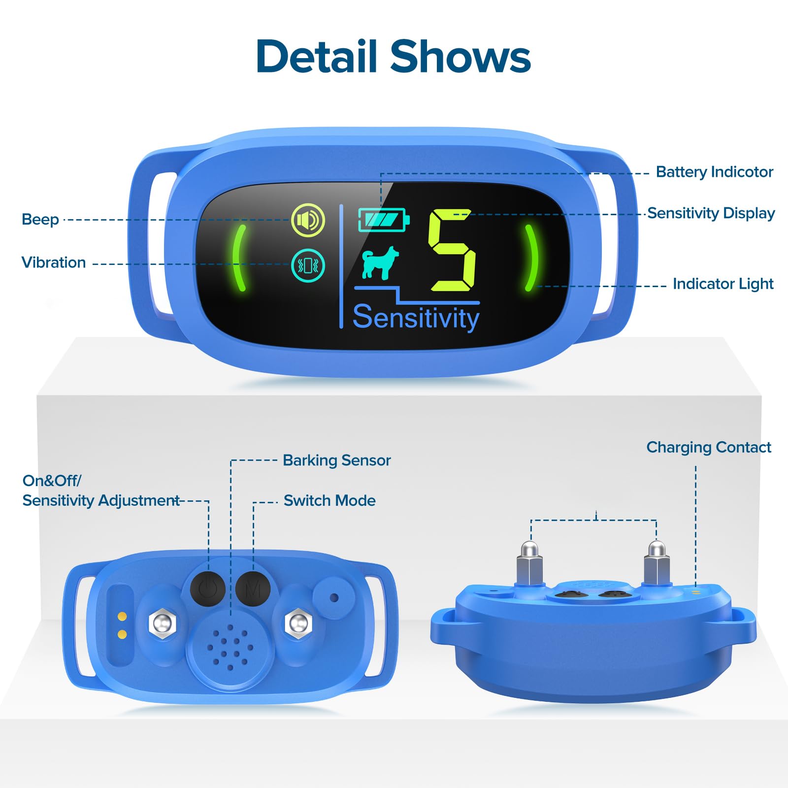 FAFAFROG Dog Bark Collar, Rechargeable Smart Collar, Anti Barking Training Collar with 5 Adjustable Sensitivity Beep Vibration, Bark Collar for Large Medium Small Dogs (Black) Gronata