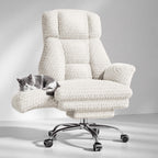 Big and Tall Office Chair, Flip Armrests for Pets & Cross Legged Sitting, Executive Ergonomic Computer Gaming Chair with Foot Rest, Teddy Fleece Wide Seat Reclining Desk Chair, White Vanity Chair Gronata