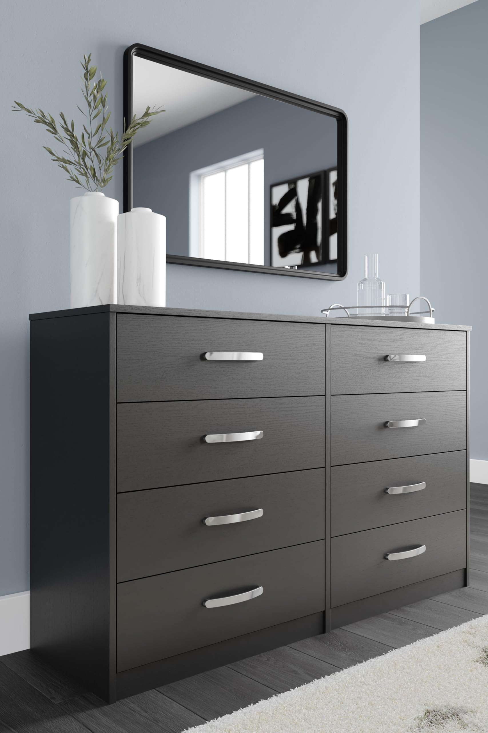 Signature Design by Ashley Finch Modern 6 Drawer Dresser with Ball-bearing Construction and Safety Stop, Black Gronata