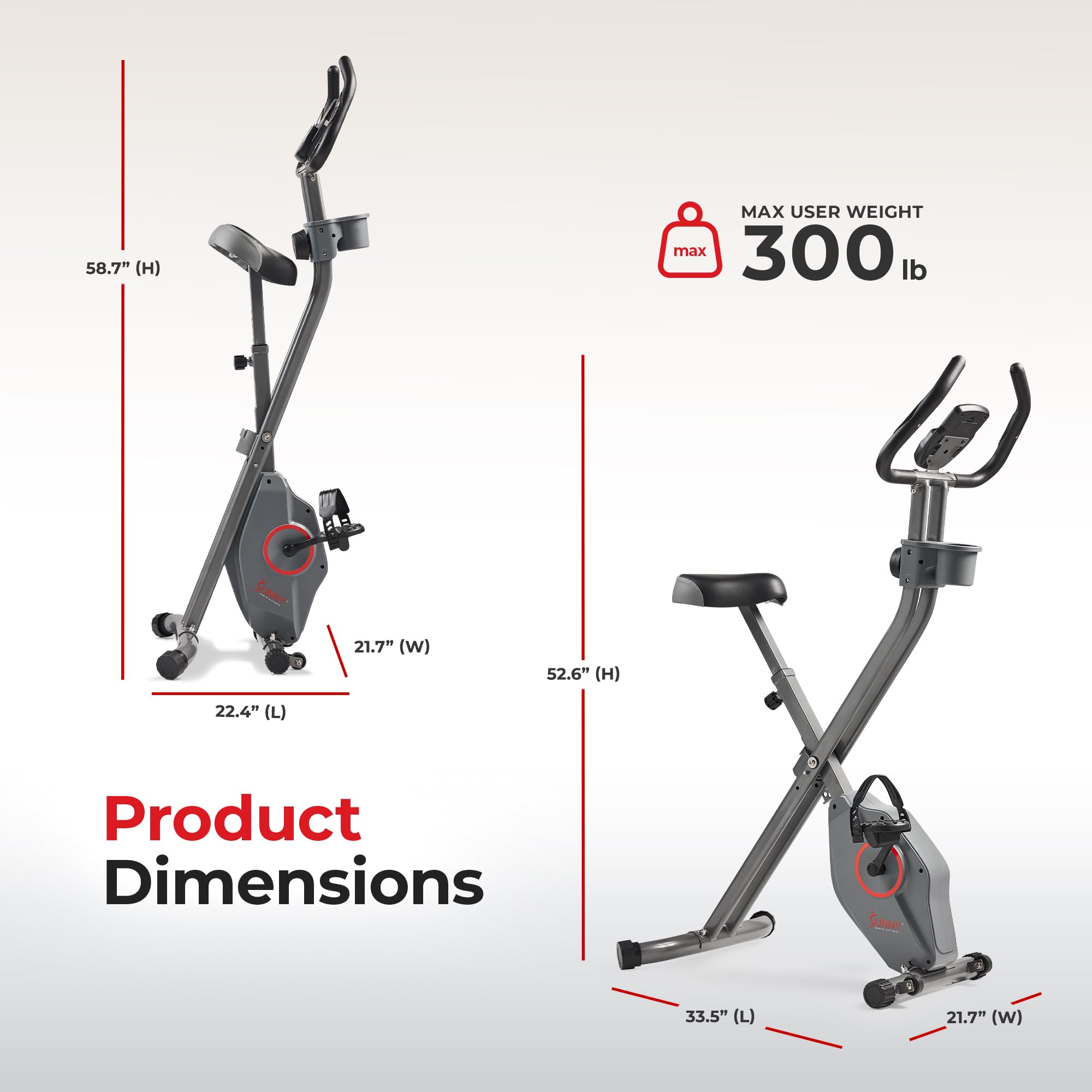 Sunny Health & Fitness Foldable Magnetic Stationary Exercise X-Bike Pro, 300 LB Capacity, Low-Impact, 14-Level Resistance, Ergonomic Support, SunnyFit App Enhanced Connectivity - SF-B223012 Gronata