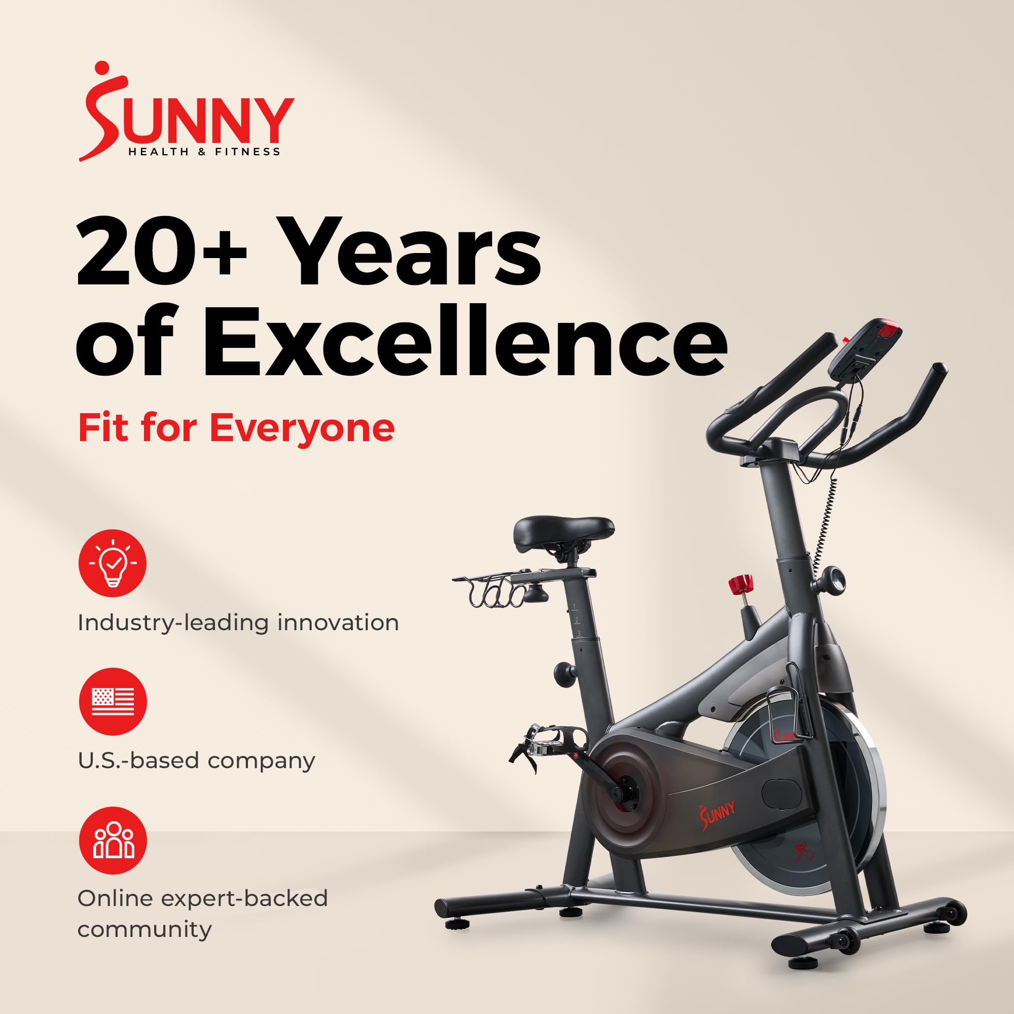 Sunny Health & Fitness Nova Smart Indoor Cycling Bike – Magnetic Resistance Exercise Bike with SunnyFit App, Quiet Belt Drive & Compact Home Cardio Bike for Beginners Gronata