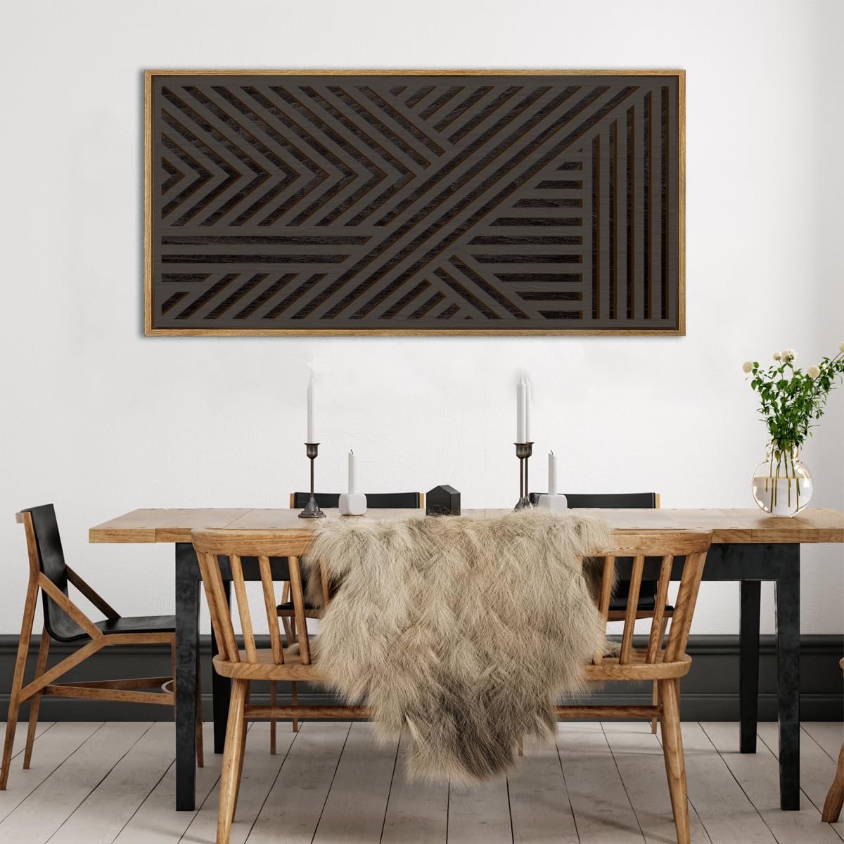 IARTTOP Large Boho Mid-century Modern Wood Wall Art 16x32 Inch Framed Green Abstract Leaf Wooden Wall Decor Bohemian Minimalist Geometric Wall Art Decor for Bedroom Living Room Office Set of 3 Gronata