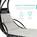 Best Choice Products Outdoor Hanging Curved Steel Chaise Lounge Chair Swing w/Built-in Pillow and Removable Canopy - Navy Blue Gronata