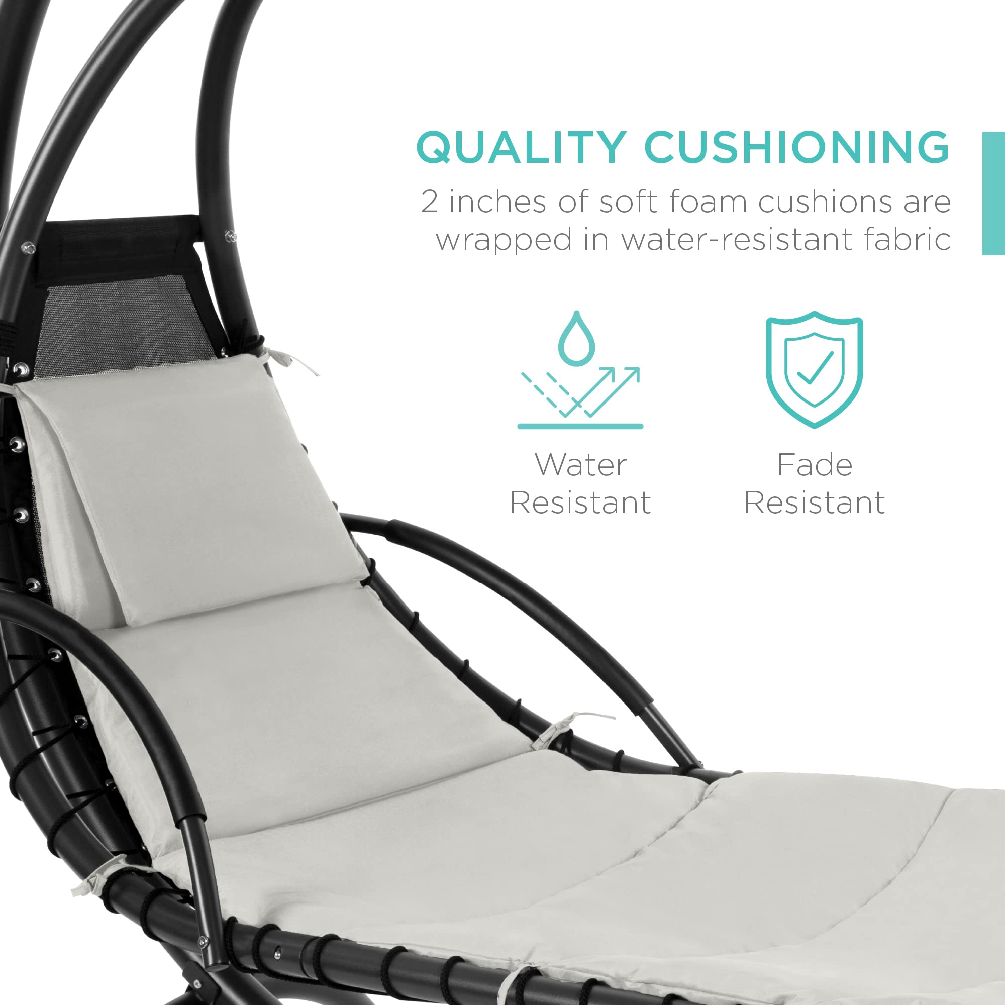 Best Choice Products Outdoor Hanging Curved Steel Chaise Lounge Chair Swing w/Built-in Pillow and Removable Canopy - Navy Blue Gronata