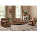 EBELLO Faux Leather Recliner Sofa Furniture Set for Living Room, 2 Recliner Chairs, 3 Seat Reclining Sofa Couch Set for Meeting Room, Brown Gronata