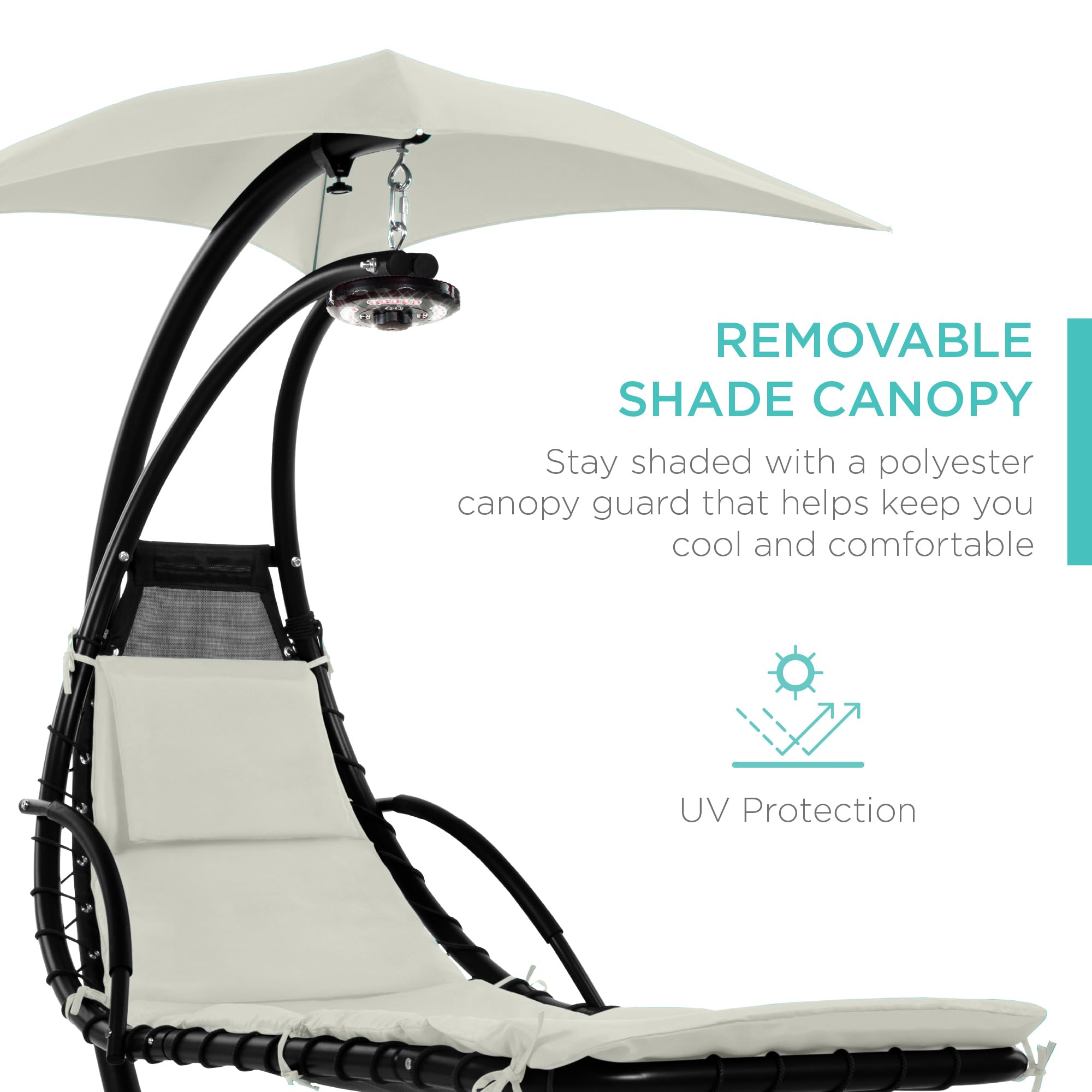 Best Choice Products Outdoor Hanging Curved Steel Chaise Lounge Chair Swing w/Built-in Pillow and Removable Canopy - Navy Blue Gronata