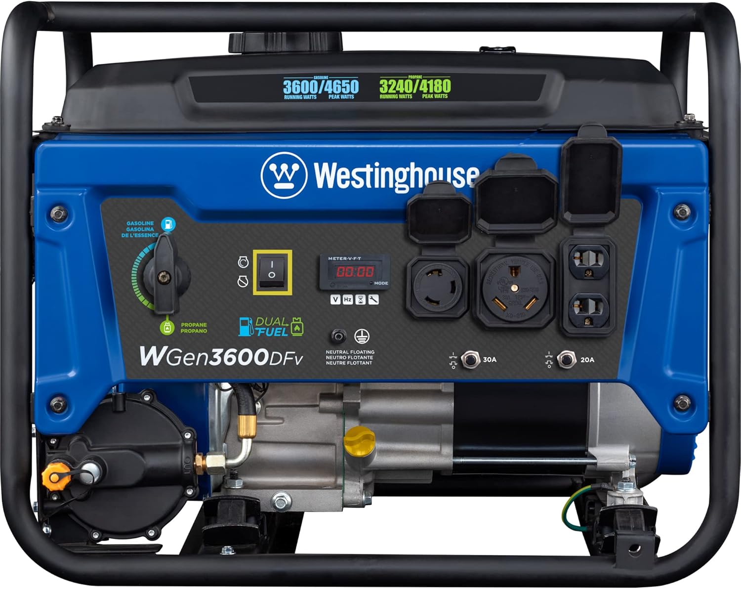 Westinghouse 4650 Peak Watt Dual Fuel Portable Generator, RV Ready 30A Outlet, Gas & Propane Powered Gronata