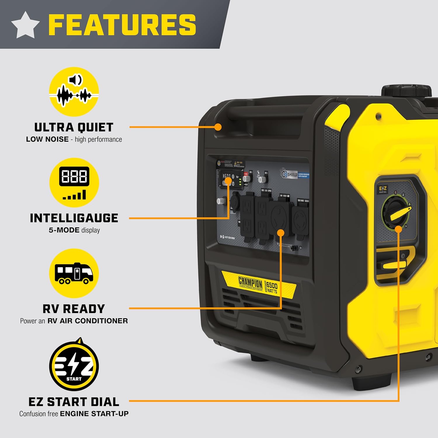 Champion Power Equipment 6500-Watt RV Ready Portable Inverter Generator with Quiet Technology and CO Shield Gronata