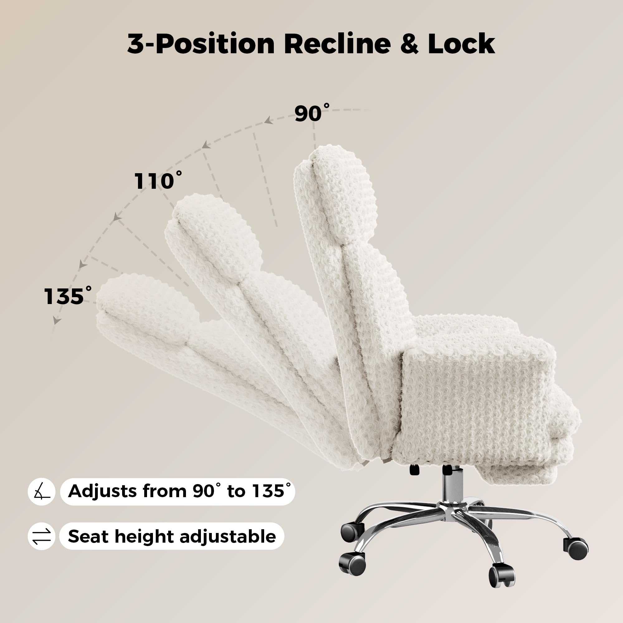 Big and Tall Office Chair, Flip Armrests for Pets & Cross Legged Sitting, Executive Ergonomic Computer Gaming Chair with Foot Rest, Teddy Fleece Wide Seat Reclining Desk Chair, White Vanity Chair Gronata
