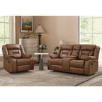 EBELLO Faux Leather Recliner Sofa Furniture Set for Living Room, 2 Recliner Chairs, 3 Seat Reclining Sofa Couch Set for Meeting Room, Brown Gronata